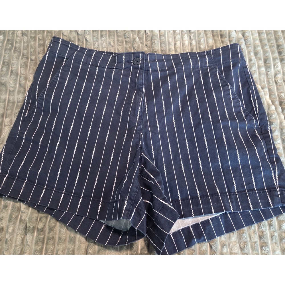 Nautica Womens Nautical Striped Navy Blue Chino Shorts 5" Inseam Size 14